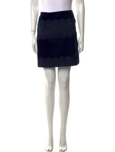 Pre-owned Sandro Embroidered Accent Mini Skirt In Blue