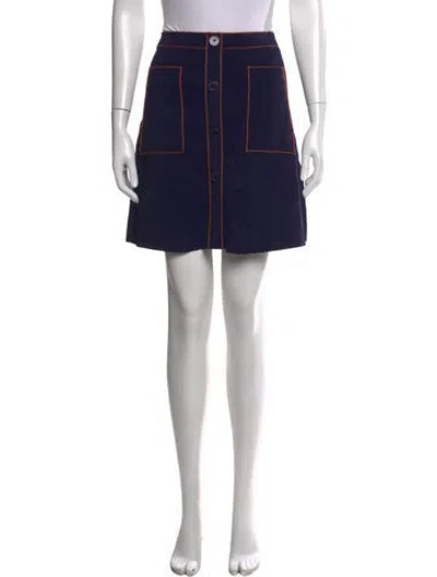 Pre-owned Sandro Embroidered Accent Mini Skirt In Blue