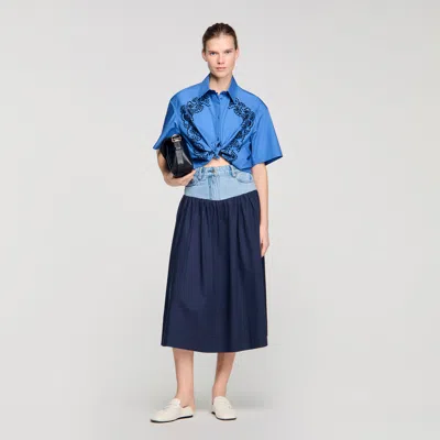 Sandro Embroidered And Beaded Shirt In Blue