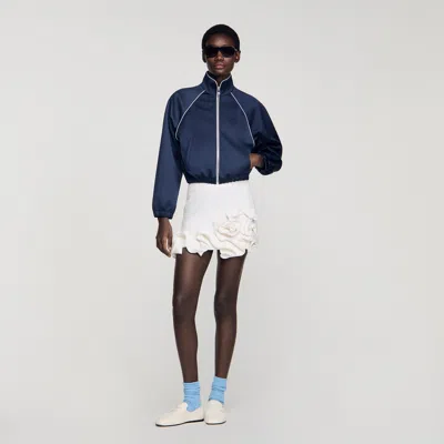 Sandro Embroidered Cropped Satin Jacket In Multi