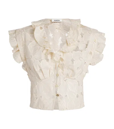 SANDRO EMBROIDERED FLORAL CROP TOP