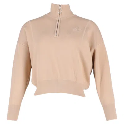 Sandro Embroidered Half-zip Sweater In Beige Cotton In Neutral