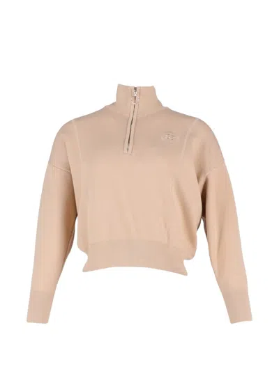 Pre-owned Sandro Embroidered Half-zip Sweater In Neutral