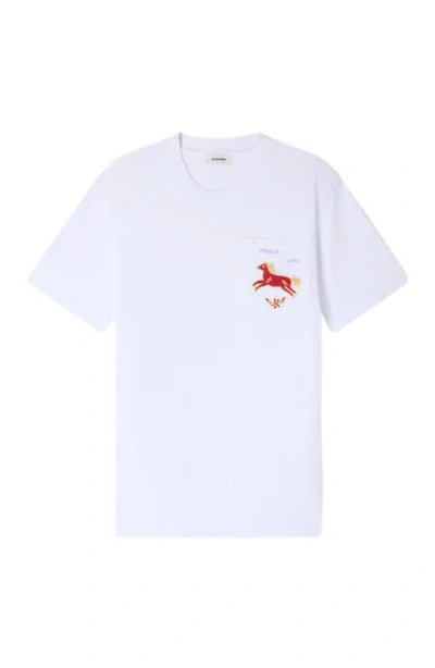 SANDRO SANDRO EMBROIDERED HORSE COTTON T-SHIRT