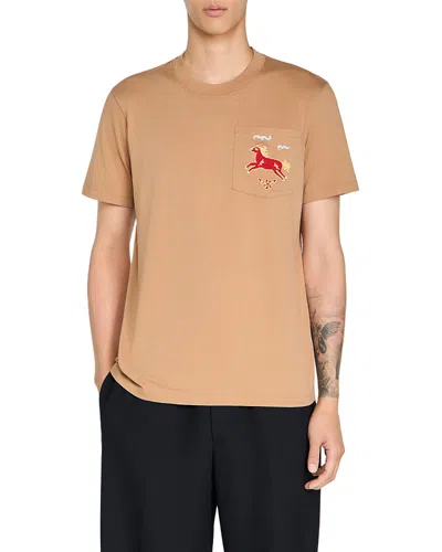 Sandro Embroidered Horse Cotton Tee In Neutral