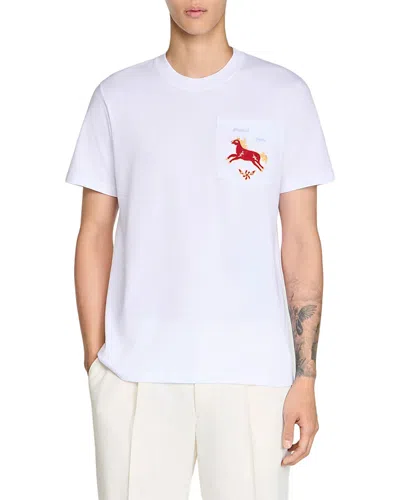 Sandro Embroidered Horse Cotton Tee In White