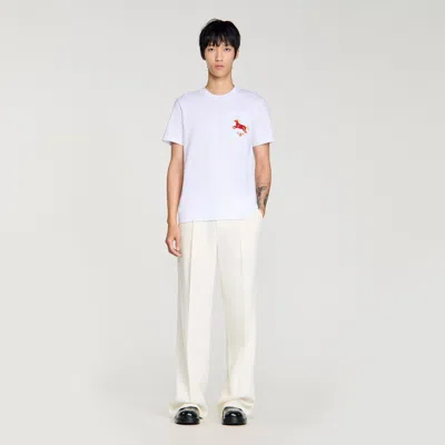 SANDRO EMBROIDERED HORSE COTTON T-SHIRT