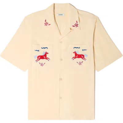Sandro Embroidered Horse Loose-fit Shirt In Neutral