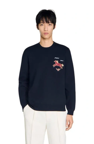 Sandro Embroidered Horse Sweatshirt In Black