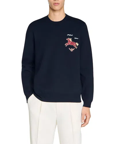 Sandro Embroidered Horse Sweatshirt In Blue