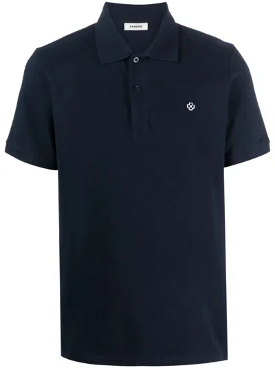 Sandro Embroidered-logo Polo Shirt In Navy Blue