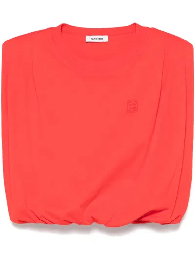 Sandro Embroidered-logo Top In Red