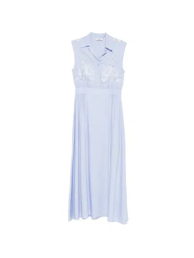 Sandro Embroidered Maxi Dress In Blue