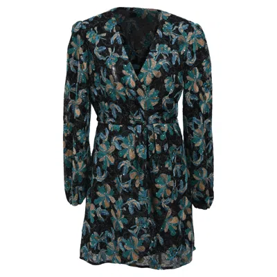 Sandro Embroidered Mini Long Sleeve Dress In Multicolor Polyester