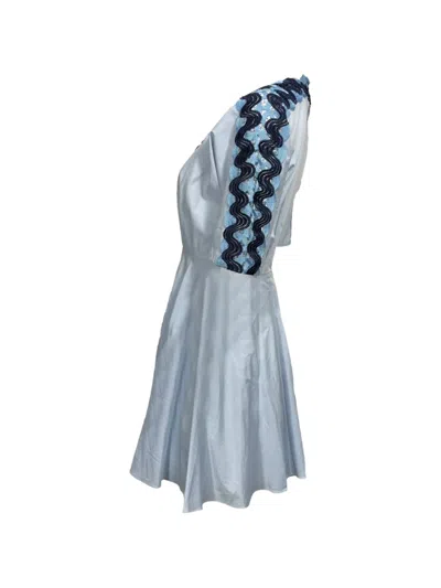 Pre-owned Sandro Embroidered Pleated Mini Dress In Blue