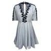 Sandro Embroidered Pleated Mini Dress Light Blue Cotton In Blue