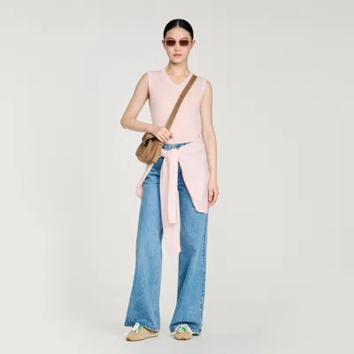 Sandro Womens Light Pink Logo-embroidered Wool And Cashmere-blend Vest Top
