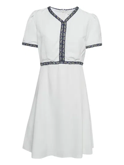 Pre-owned Sandro Embroidered-trim Dress In White