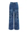 Sandro Embroidered Wide-leg Jeans In Blue