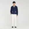 Sandro Embroidered Wing Collar Jacket In Blue