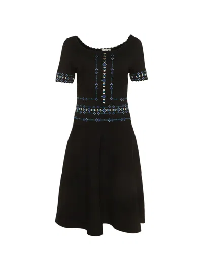 Pre-owned Sandro Embroidered-detail Mini Dress In Black