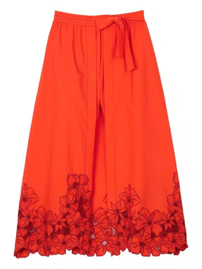 SANDRO EMBROIDERY MIDI SKIRT