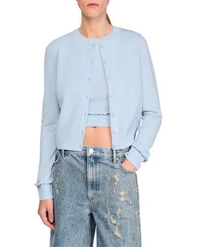 Sandro Emile Ruffled Cardigan In Blue