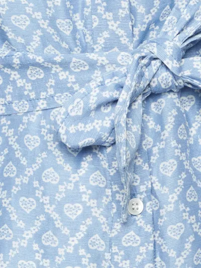 Pre-owned Sandro Emilion Heart-print Puff-sleeve Dress In Blue