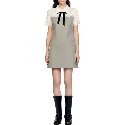 Sandro Emine Herringbone Lace Accent Minidress In Multi