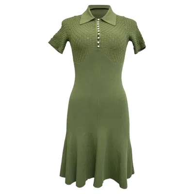 Sandro Esmila Knitted Collared Mini Dress In Olive Viscose In Green
