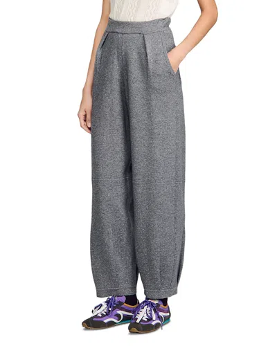Sandro Estela Knit Rhinestone Barrel Jogger Pants In Gray