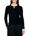 Sandro Eugenie Smocked Velvet Top In Black