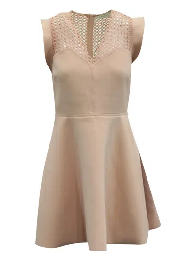 Pre-owned Sandro Eyelet-detail Flared Dress In Neutral