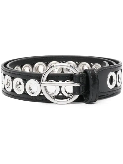 Sandro Eyelet-detail Leather Belt In Black