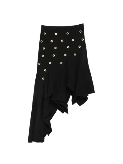 Sandro Eyelet-embellished Asymmetrical Knitted Skirt In Black