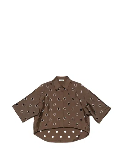 Sandro Eyelet-embellished Oversized Shirt In Brown