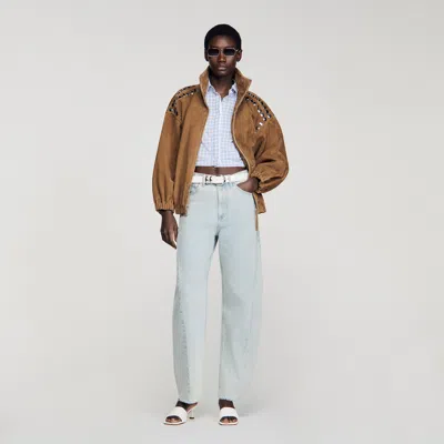 Sandro Faded Barrel Cotton Jeans In Blue