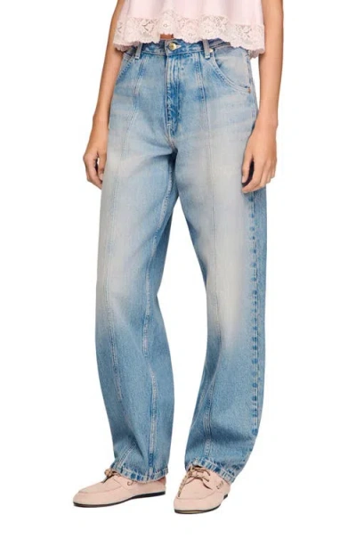 Sandro Faded Barrel Jeans In Blue