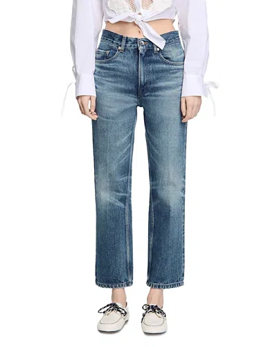 Sandro Faded High Rise Jeans In Blue Jean