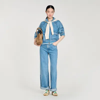 Sandro Faded Wide Straight-leg Jeans In Blue