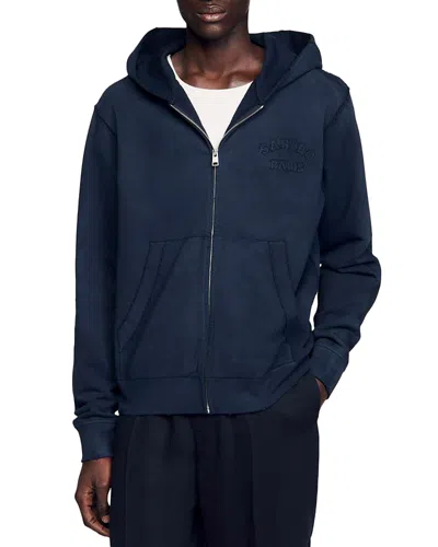 Sandro Faded Zip Front Hoodie In Blue