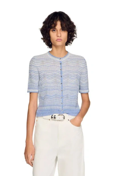Sandro Fancy Knit Cardigan In Blue