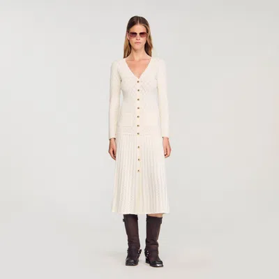 Sandro Fancy Knit Midi Dress In Neutral