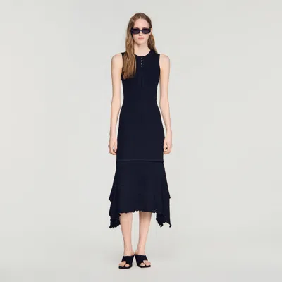 Sandro Fancy Pointelle Dress In Black