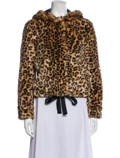 Pre-owned Sandro Faux Fur Animal Print Faux Fur Jacket In Brown