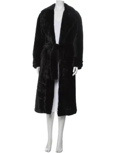 Pre-owned Sandro Faux Fur Faux Fur Coat In Black