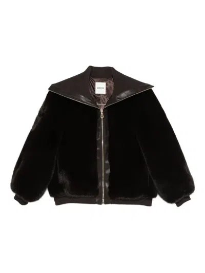 Sandro Faux-fur High-neck Jacket In Brown