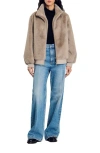 Sandro Faux Fur Jacket In Grey