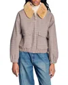 Sandro Faux Fur Lined Check Coat In Brown