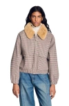 Sandro Checked-pattern Bomber Jacket In Brown